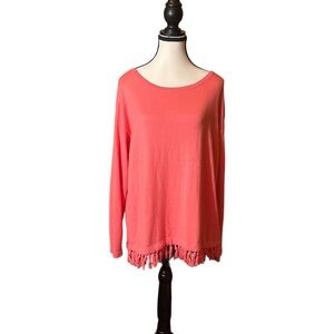 Talbots Coral Sweater Cotton With Fringe L